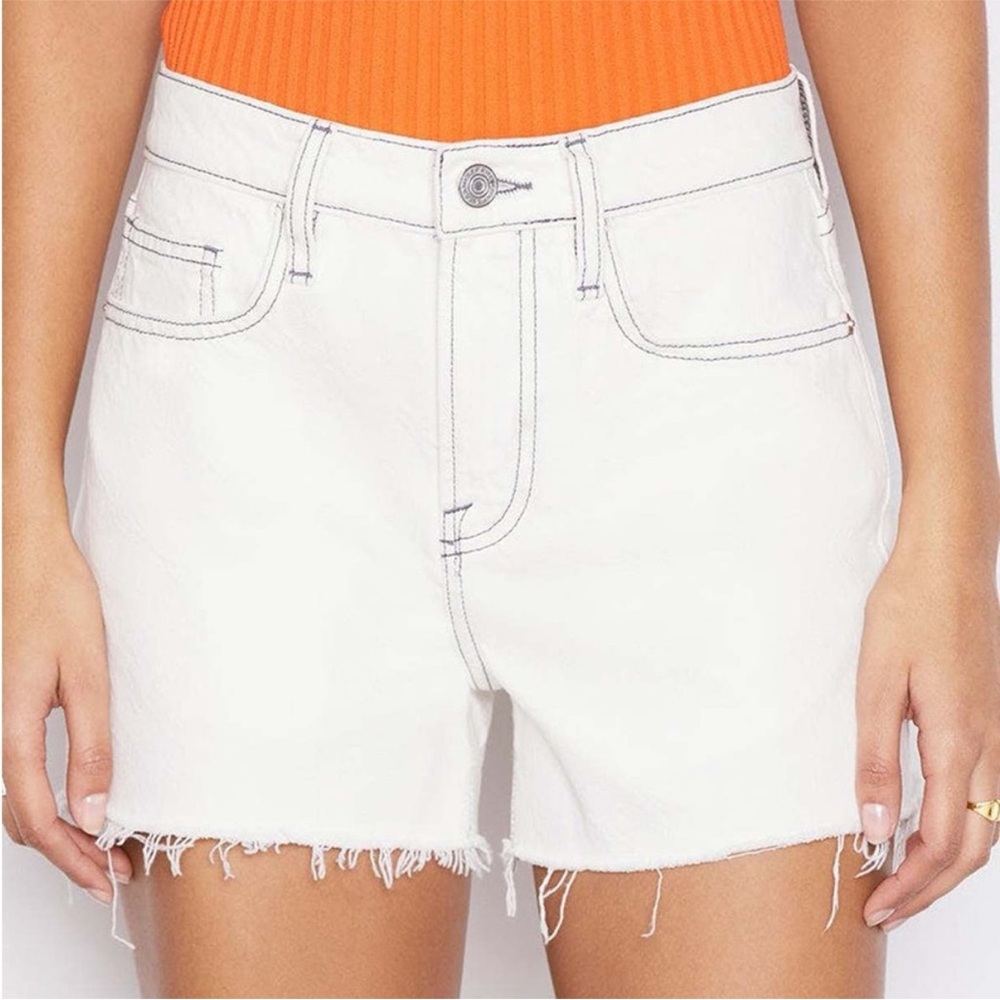 Frame Le Brigette White Contrast Stitching High Rise Cutoff Cotton Shorts 26